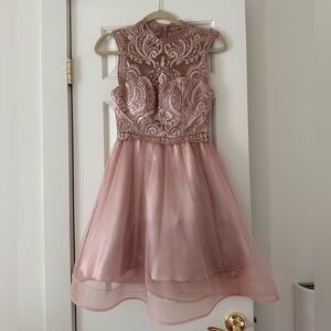Sequin hearts dusty rose pink lace dress